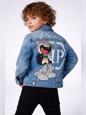 Philipp Plein Kids Denim Jacket Iconic Graphic Blue Size US 4 – New